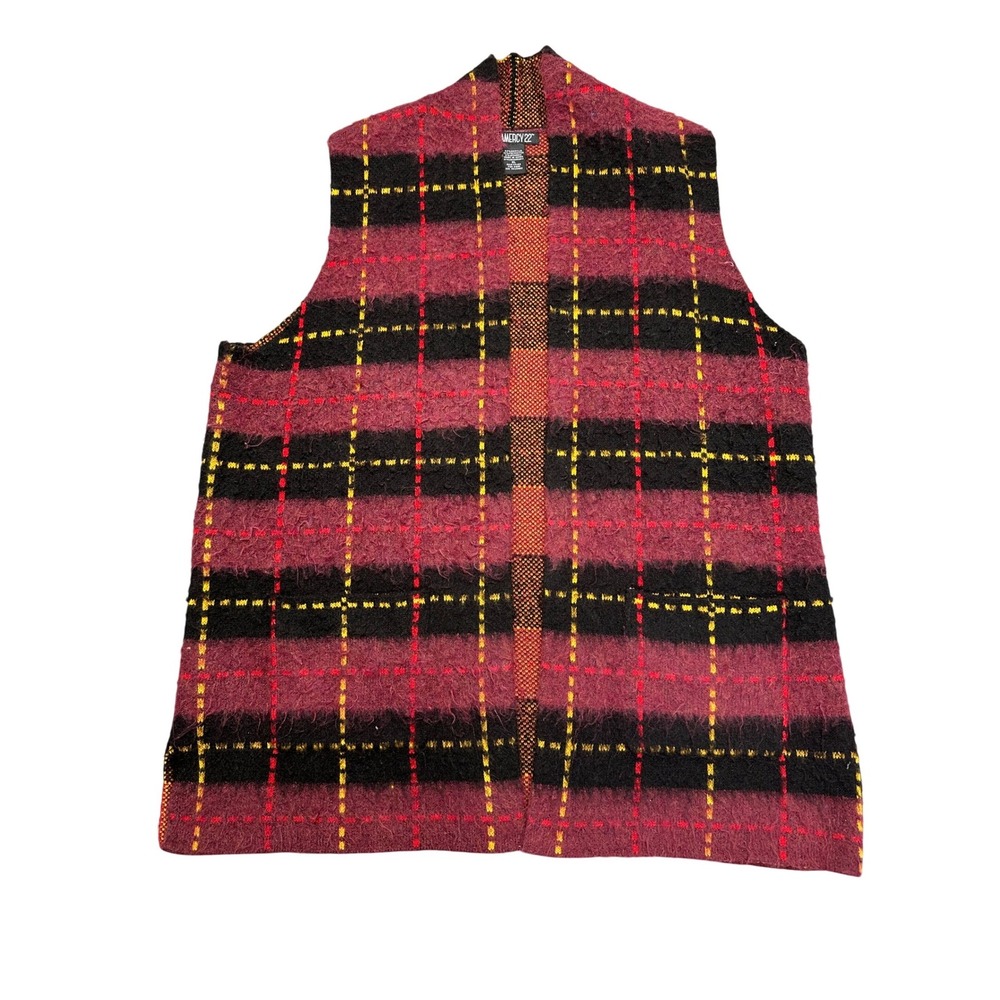 Gramercy 22 Open Front Vest Womens XL Plaid Fuzzy Knit Boho Southwestern Cozy